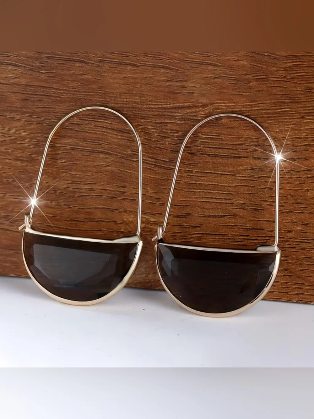 NEW! Gold Hoop Earrings with Black Stone Accent. 🖤